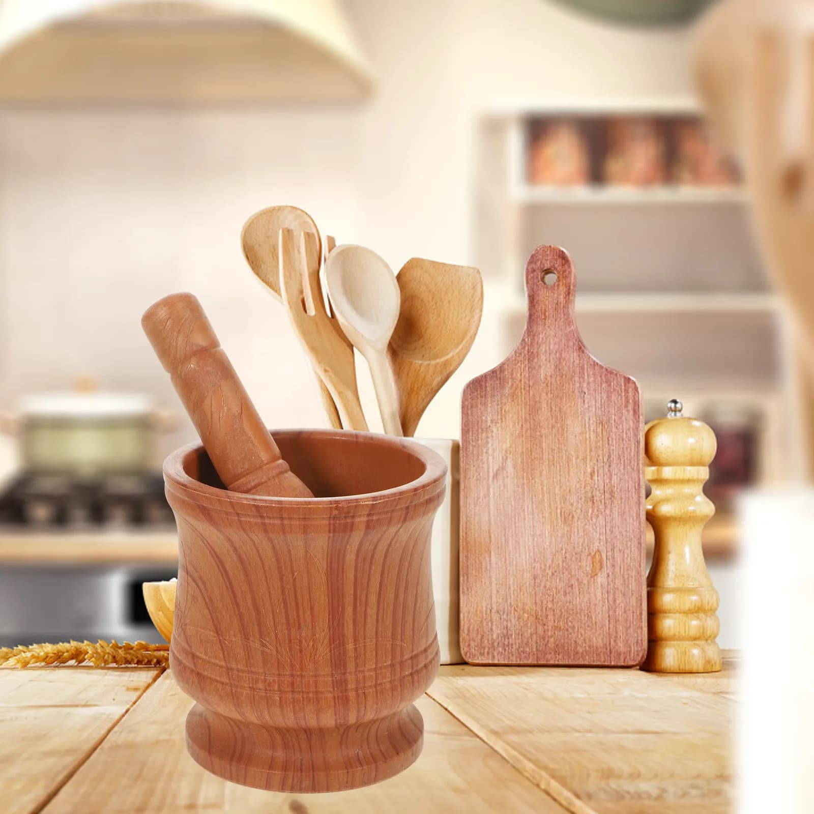 Set Mortaio e Pestello in PP, Ciotola per Macinare Spezie, Erbe e Aglio, Utensile da Cucina Resistente alla Ruggine con Base Antiscivolo