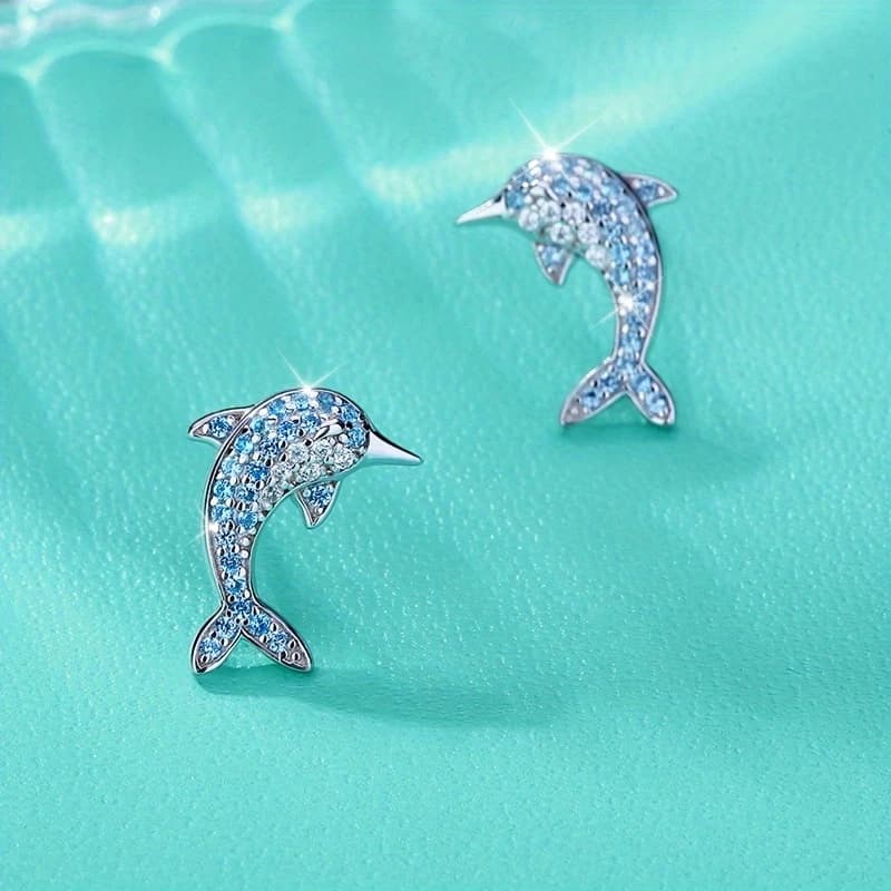 Orecchini a perno piccoli in stile coreano, orecchini a forma di delfino blu semplici e dolci, gioielli all'ingrosso di grande successo