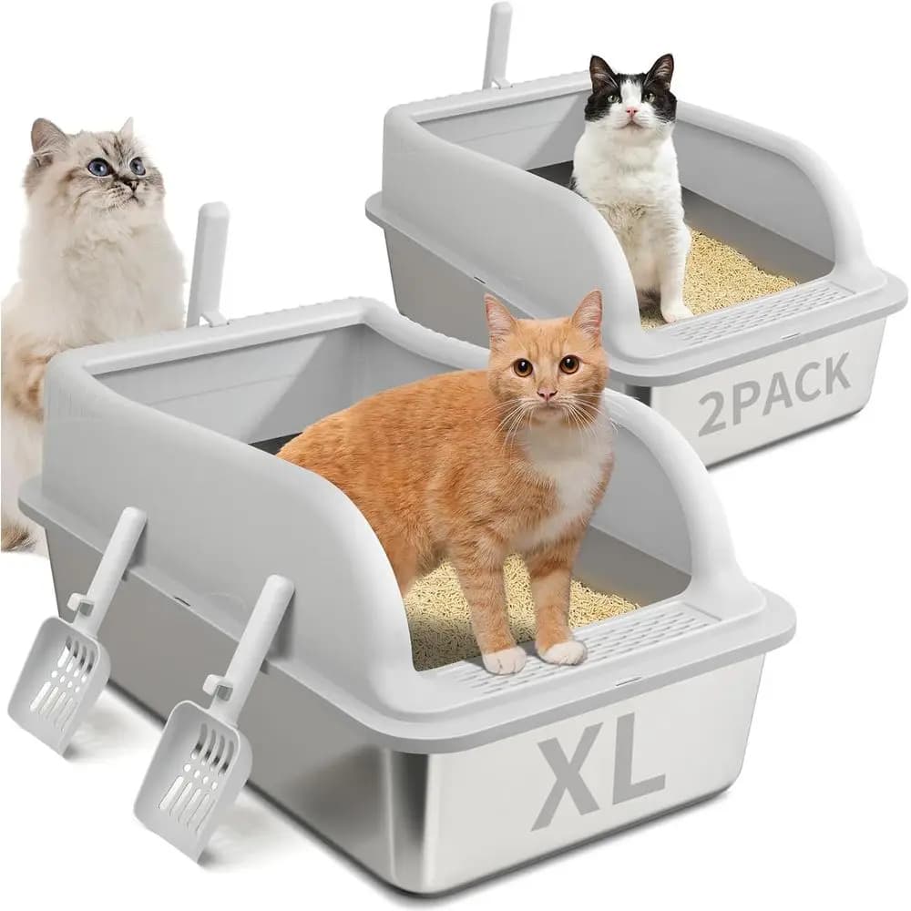 Lettiera in Metallo Extra Large con Coperchio per Gatti Grandi e Gattini, XL con Bordi Alti, Inodore, Antiaderente, Facile da Pulire, Pale Incluse