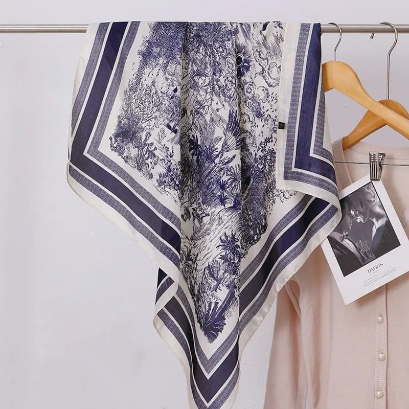 1 pcs 70 cm Printed vegetable scarf Woman Simplified silk Elegant and versatile bag for hoods Clothing and accessories Square scarf
