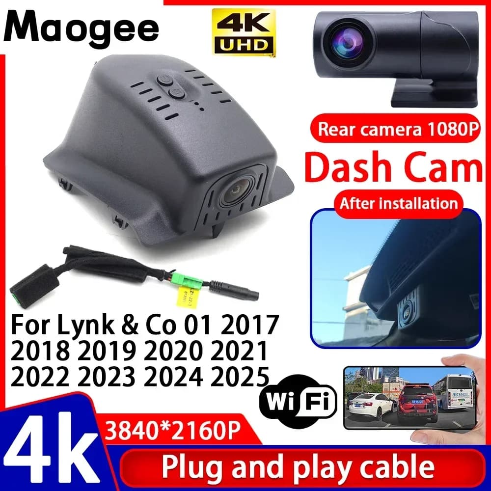 Video Recorder with Night Vision 4K UHD Plug and Play, Dash Cam for Auto Lynk & Co 01 2017-2025