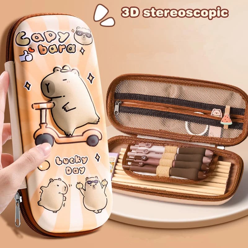 3D Cartoon Capybara Pencil Case Drop Resistant Waterproof Student School Supplies Large Capacity Multifunctiona Pouch Stationery