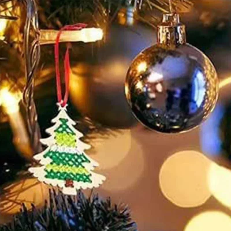 Kit Fai-da-Te per Cucito a Punto Croce con Pendente in Legno, Decorazioni per Albero di Natale, Arte e Artigianato