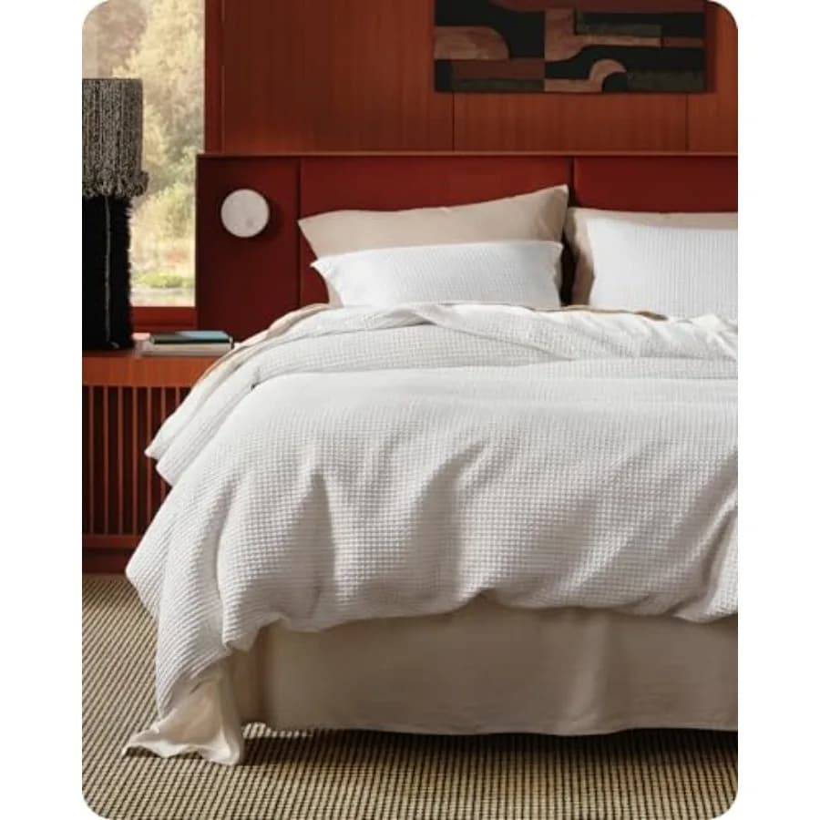 Copripiumino in Cotone Queen - Copripiumino Queen Size 100% Cotone a Nido d'Ape Bianco Cocco, Set Biancheria da Letto Traspirante PureWoven