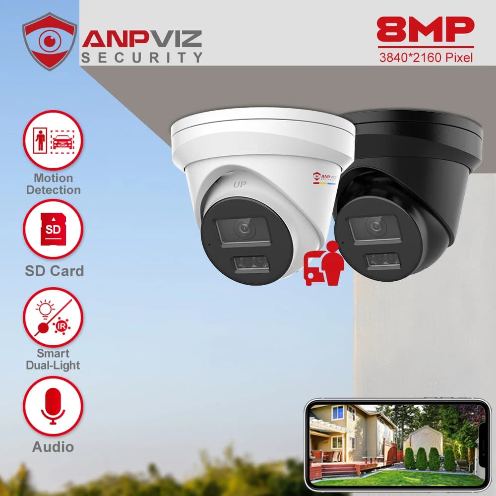 Anpviz 8MP POE IP torretta Camera Outdoor Smart Dual-Light ColorVU CCTV videosorveglianza IP67 Slot per scheda SD rilevamento umano/auto