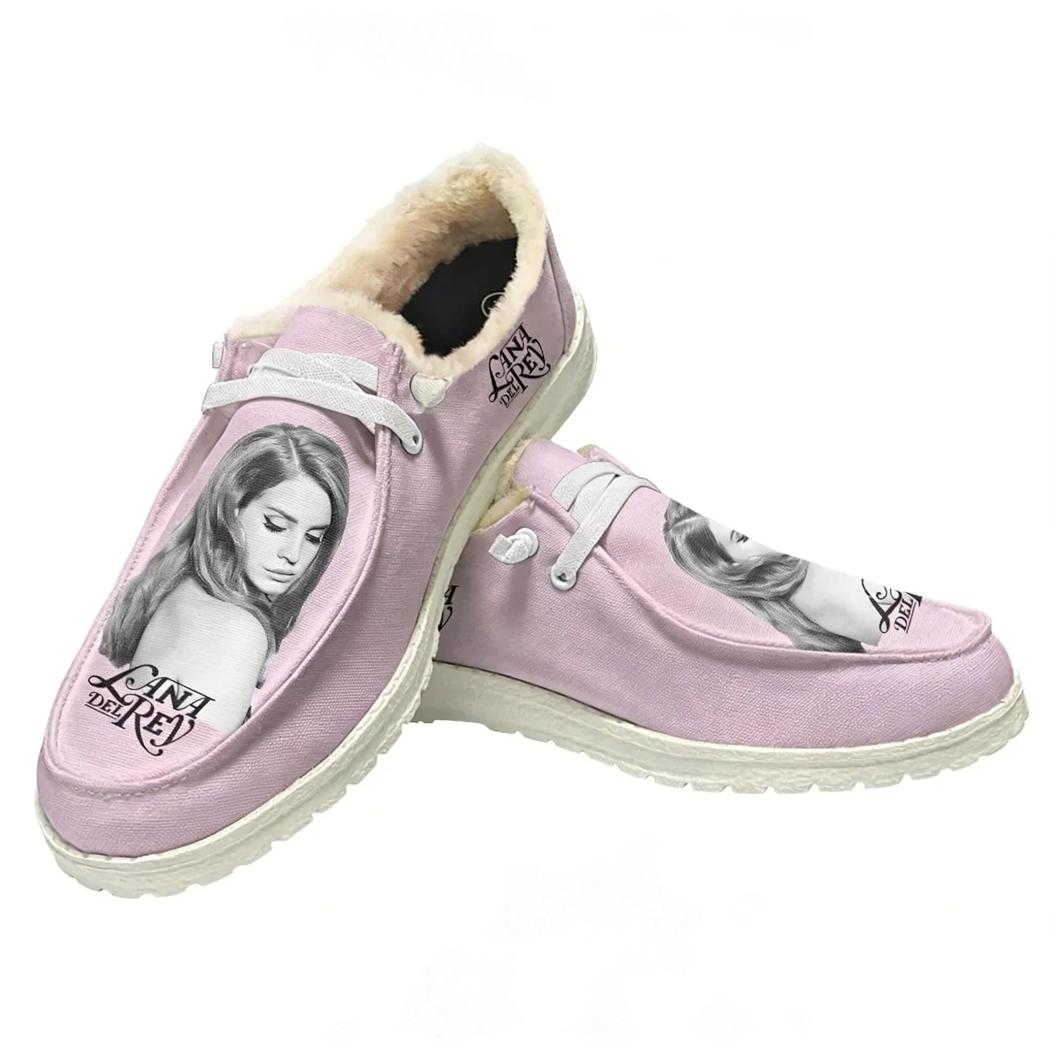 Mocassini Lana Del Rey Singer in peluche, scarpe basse casual da uomo e donna, calzature leggere, calde ed elastiche, resistenti, personalizzabili per coppie, colore bianco