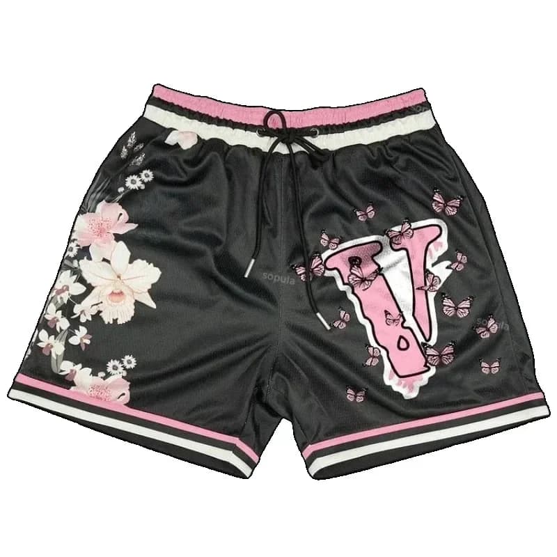 Pantaloncini sportivi da uomo con stampa floreale, traspiranti e ad asciugatura rapida, versione ampia, adatti per allenamento di basket e fitness.