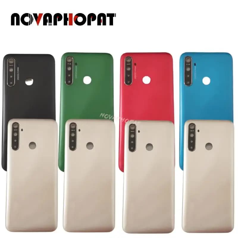 Novaphopat For Realme 5i RMX2030 Back Cover Battery Door Rear Case Panel Back Housing With Camera Lens and Frame Side Key Button