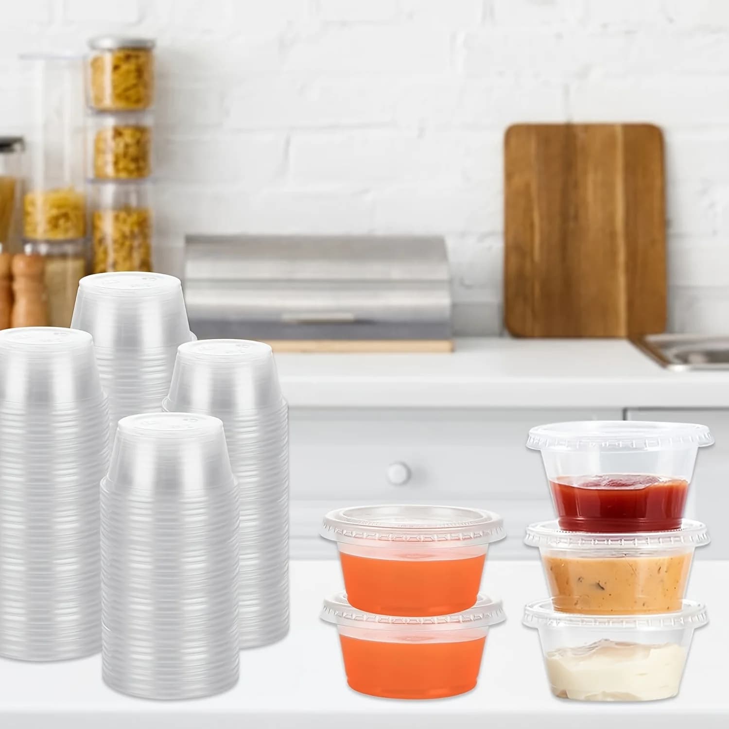 50/100pcs Disposable Sauce Seal Box Plastic Sauce Jars With Lids Plastic Clear Food Small Sauce Container Box With Lids Kitchen