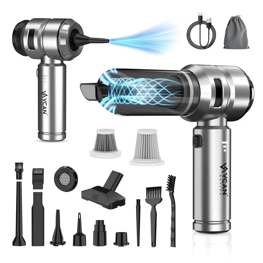 Aspirapolvere Portatile Senza Fili 22000PA ad Alta Potenza con Motore Brushless 4in1: Soffiatore d'Aria Compressa, Aspiratore, Pompa e Soffiatore Manuale