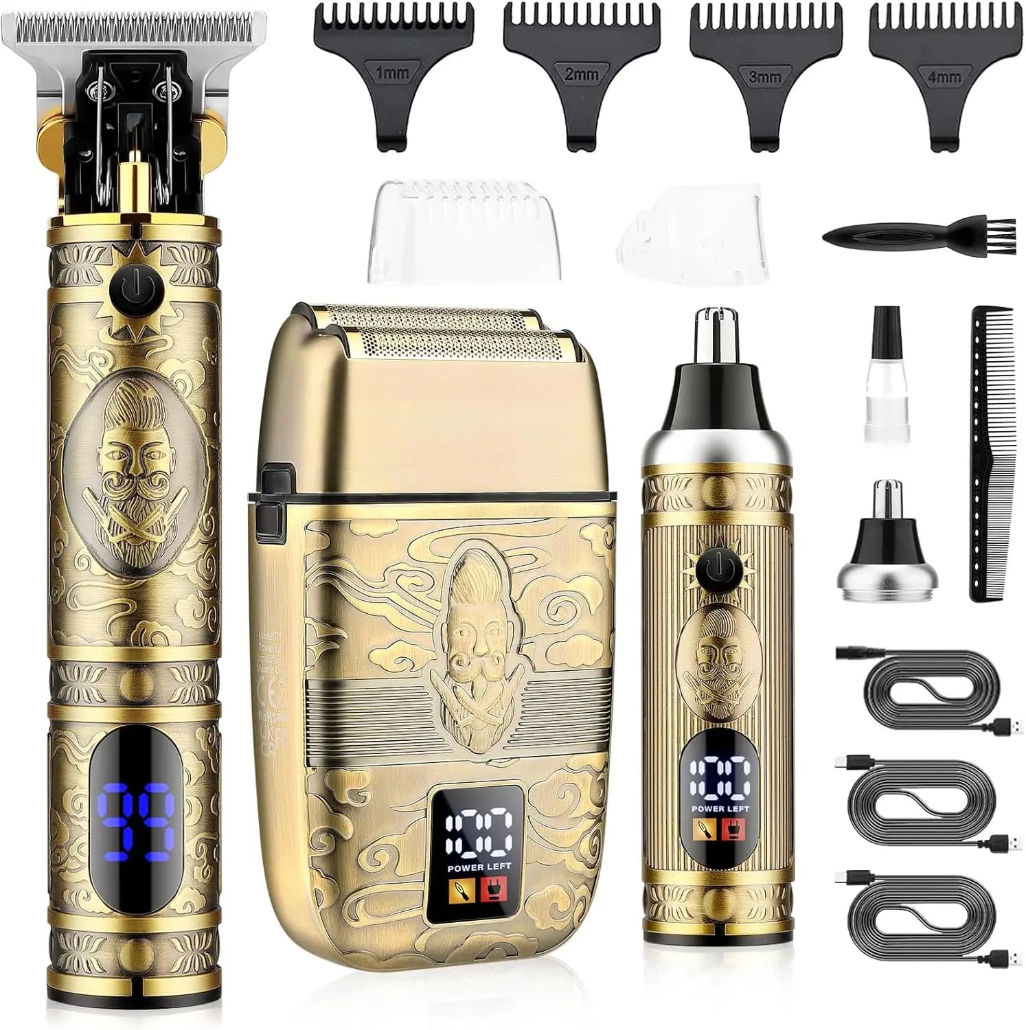 Set Professionale di Trimmer e Regolabarba per Uomo, Trimmer per Barba Senza Fili con Lama a T, Kit Rasoio Elettrico a Lamina