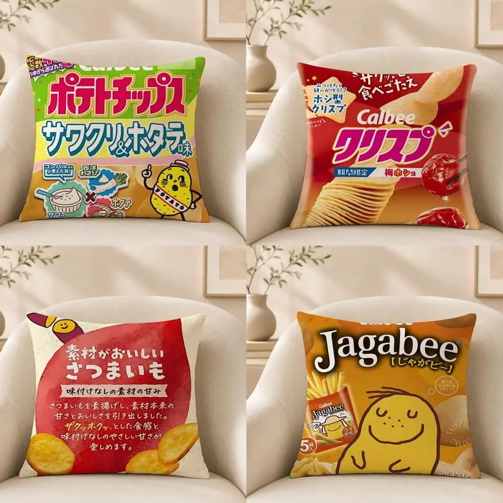 Snack C-Calbee Cushion Cover Short‑plush Cushion Cover,Breathable,Skin‑friendly,Washable,room Sofa Decor Gift