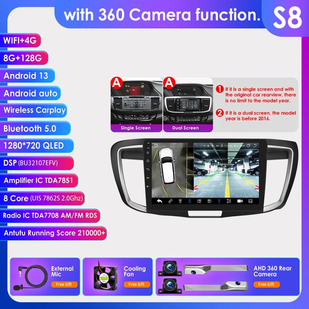 Android 13 Autoradio 4G Carplay Per Honda Accord 9th 2.0L 2.4L 2012-2018 Lettore Multimediale GPS navi Audio Stereo 2Din SWC Schermo