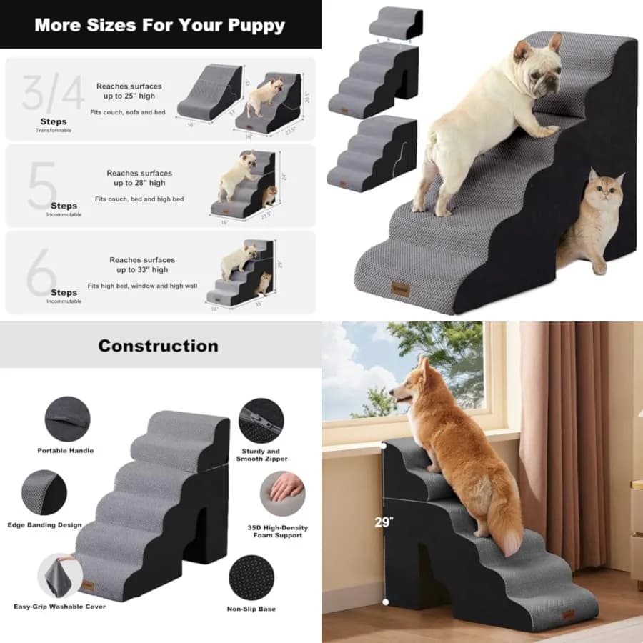 Rampa per Cani per Letti Alti - 29" H, 6 Gradini, Scala per Animali Domestici per Cani di Taglia Grande con Tunnel 2 in 1 con Cerniere, Adatta anche come Scala per Gatti da Interno