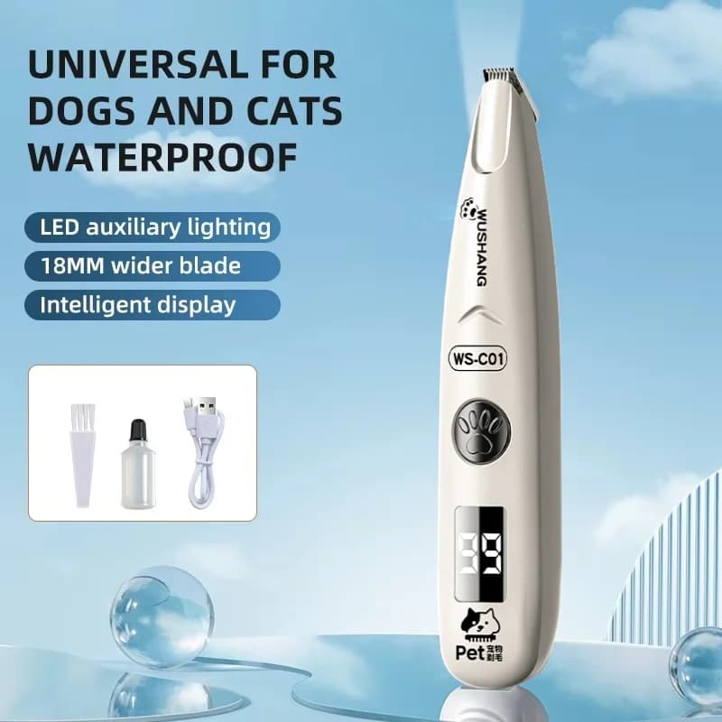 Tosatrice Elettrica per Cani e Gatti con Luce LED, Impermeabile, Silenziosa, per Pelo di Zampe, Muso, Orecchie e Fianchi