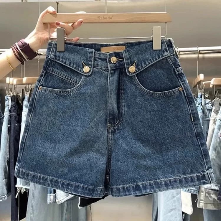 Women Niche High Design Cuffed Hem A-line Wide Leg Denim Shorts 2026 New High Rise Trendy Summer Casual Bottoms