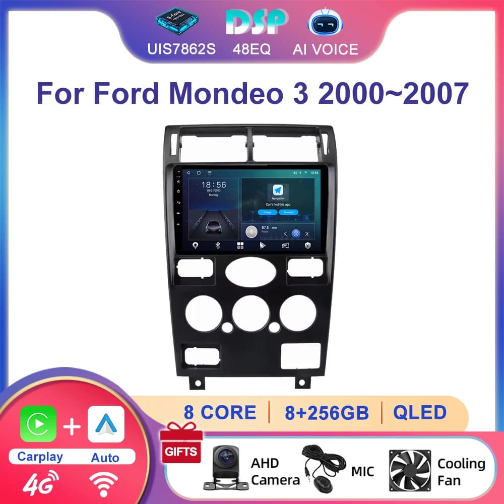 9 pollici 8 Core 4G BT DSP GPS Wireless Carplay Lettore stereo per auto Touch Screen Radio Android Multimediale per Ford Mondeo 3 2000 ~ 2007