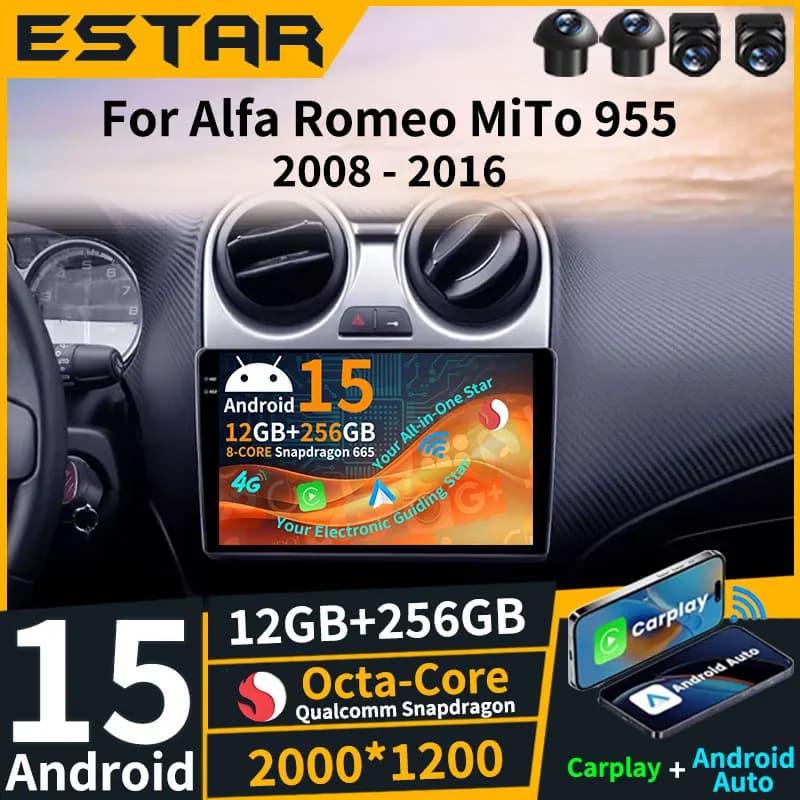 Wireless Carplay Android 15 Per Alfa Romeo MiTo 955 2008 - 2016 Autoradio DSP BT Lettore Video QLED 360 Macchina Fotografica WIFI RDS 4G LTE