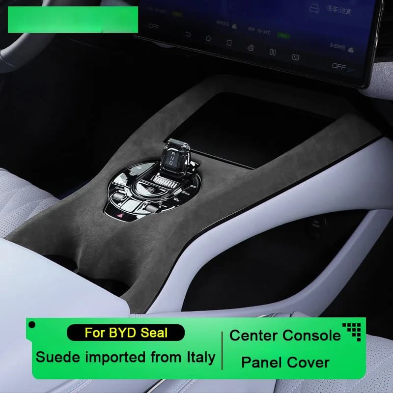 Interior Coating in Suede Leather for BYD Seal EV 2022 2023 2024, Cover for Central Panel, Gear Lever, Air Exit Rackets and Frame