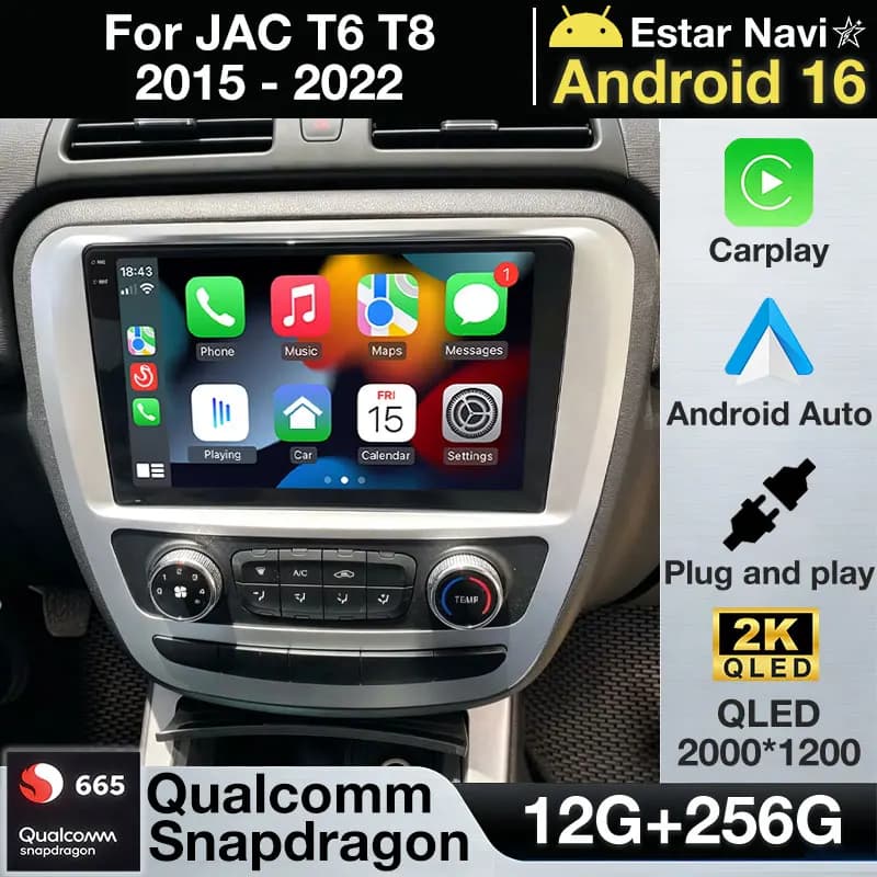 Android 16 Wireless Carplay Android Auto per JAC T6 T8 2015 2016 2018 2022 2021 Autoradio GPS Navigazione Lettore Multimediale Video