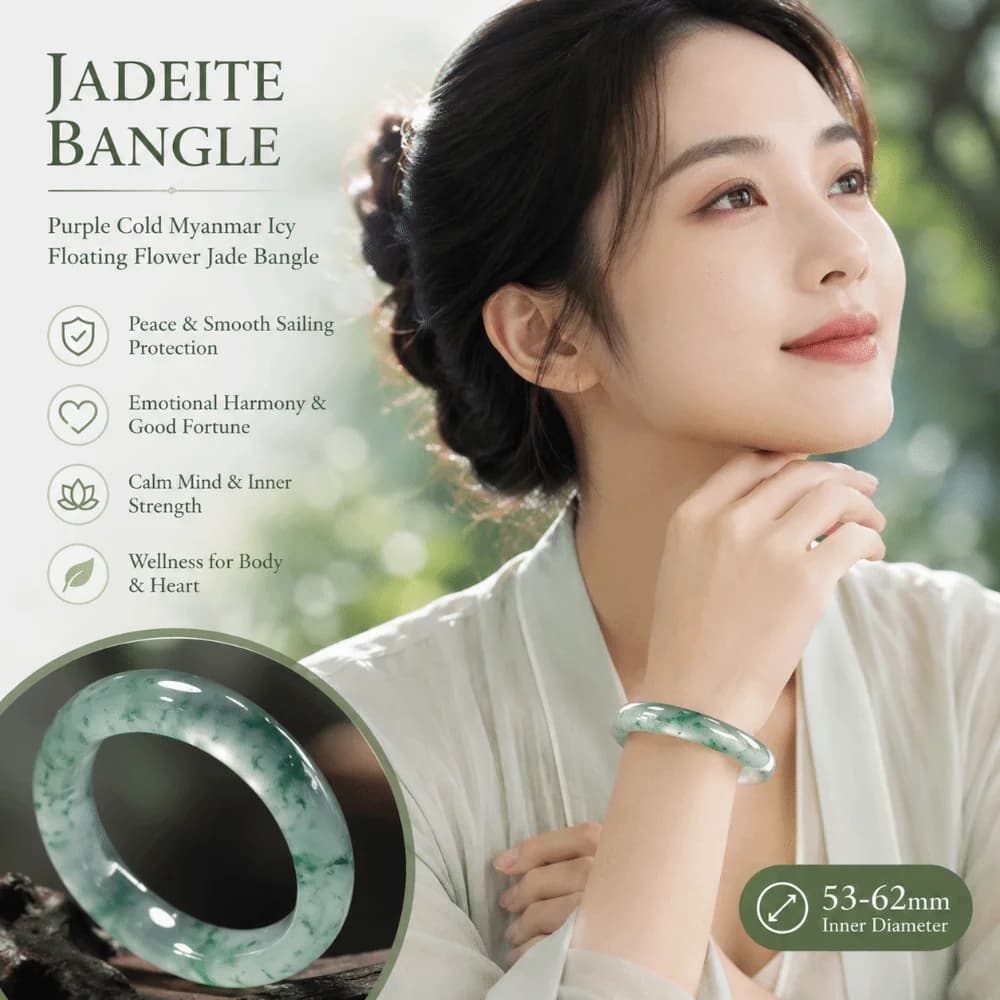 Fashion Round Jade Bracelet Floating Flower Ice-Seed Green Jade Bangle Charm Jewelry Hand Ring Round Bangle Bracelet Men