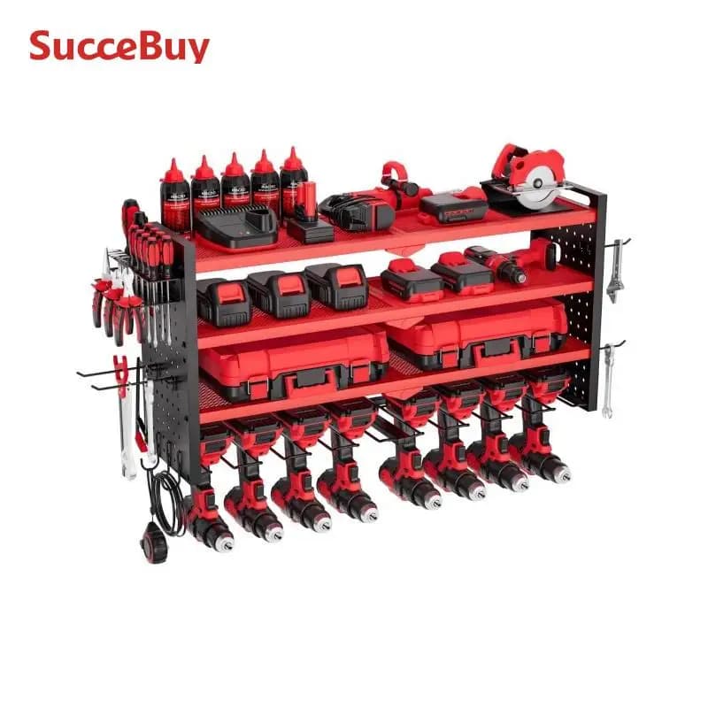 SucceBuy 4-Layer Hand Power Tool Organizer Rack Wall Mounted Pegboards Electric Drill Storage Holder for Garage Workshop