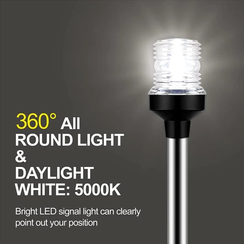 Stern Light Anchor Light LED Boat Light Pole Removable Tilt Base, All Around Light 24 Inch