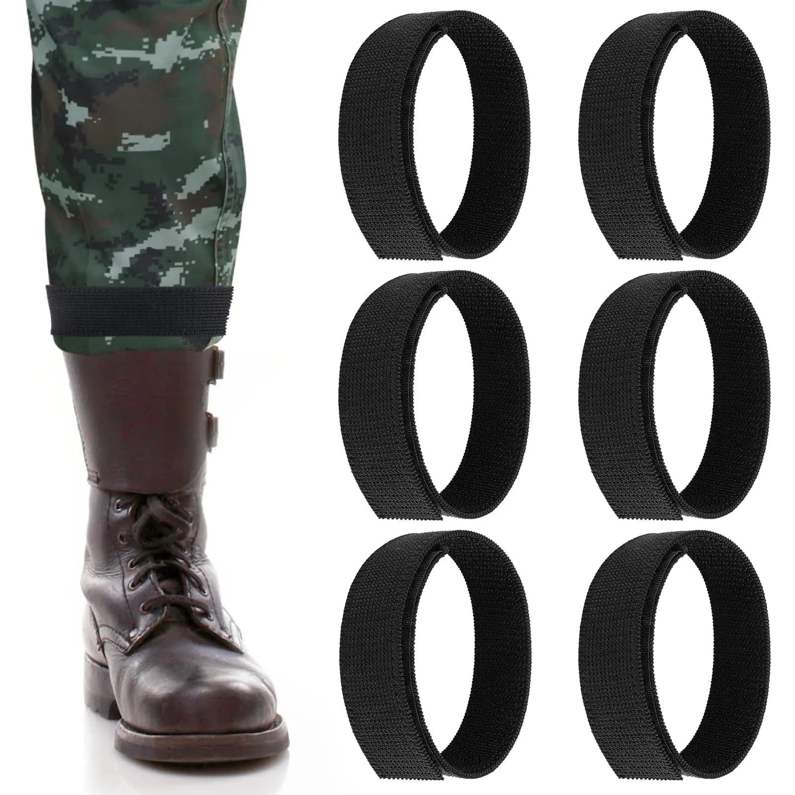 6 pezzi di camicette per stivali elastici militari con gancio e anello per caviglia, caccia, giardinaggio, escursionismo, ciclismo, pesca, uniformi dell'esercito militare