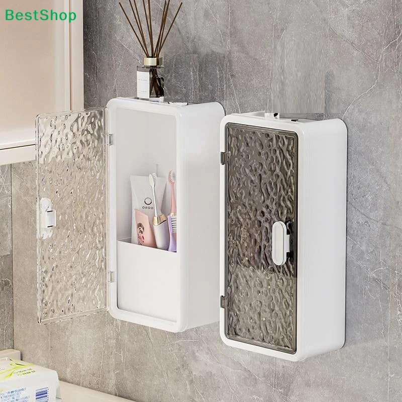 Punching Free Toothbrush Storage Box Multifunctional INS Makeup Brush Holder Glacier Pattern Bathroom Storage Rack