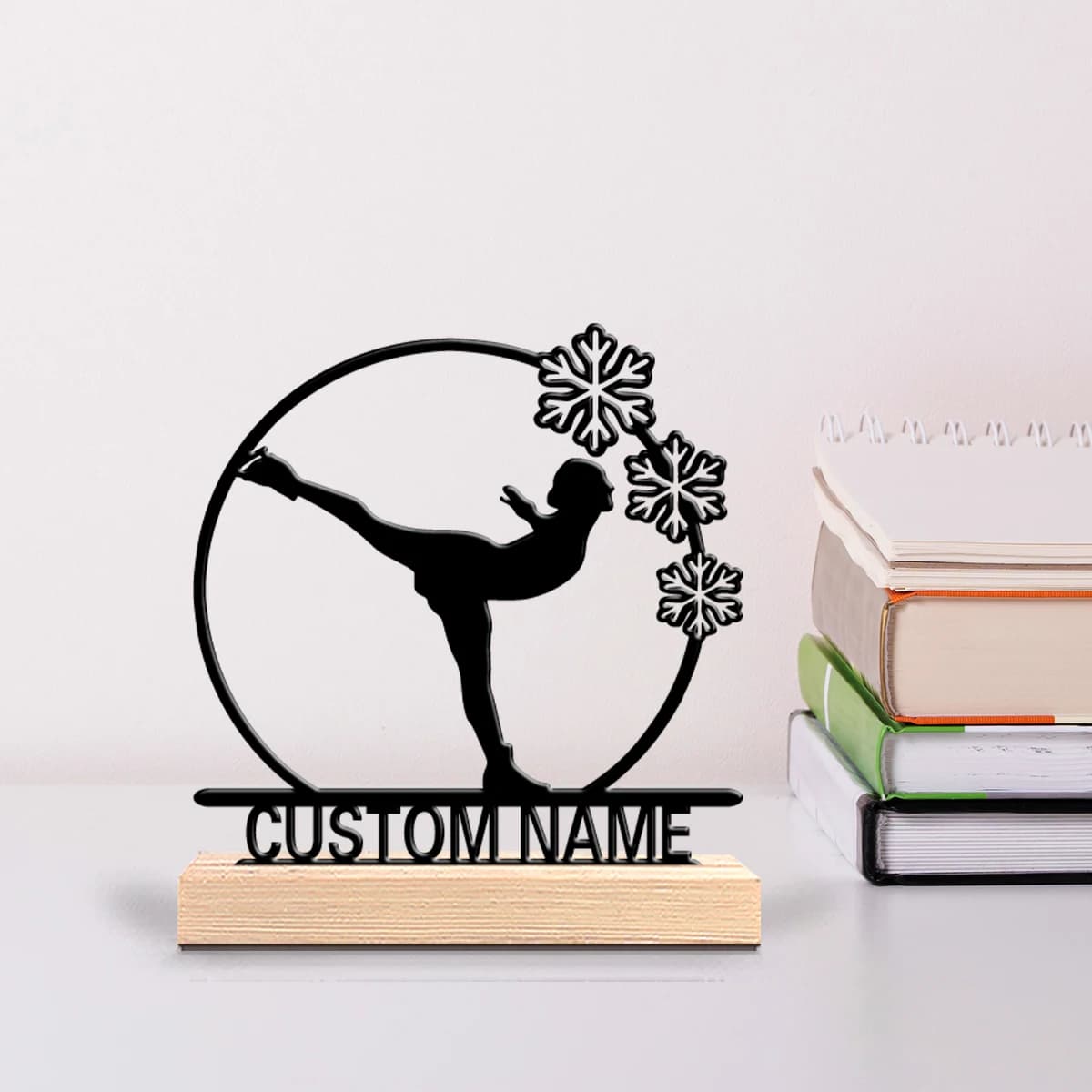 1pc Romantic Personalized Custom Ice skating Modern Wooden Base Decor for Office Living Room Nature-Inspired Easter decorations