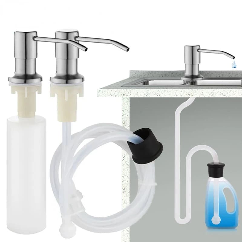 Dispenser di Sapone Liquido per Lavello da Cucina, Pompa in Acciaio Inox 500ML, Bottiglia per Sapone Liquido da Montare sul Lavello, Dispenser a Pressione Manuale