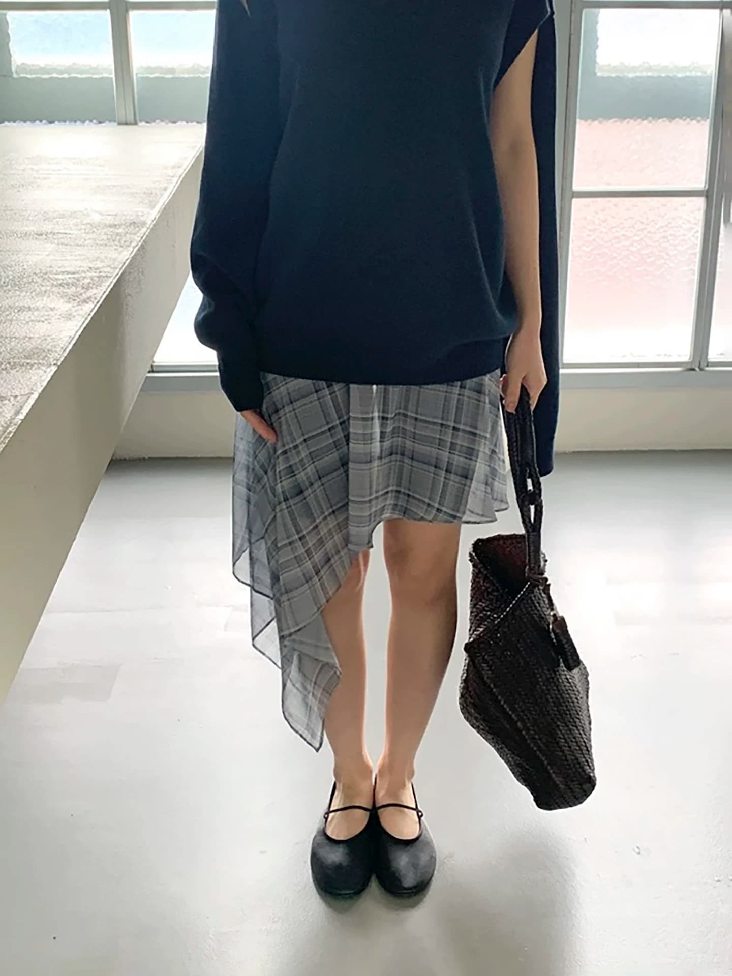 Retro Plaid Print Chiffon Asymmetrical Hemline Semi-Transparent Outerwear Short Skirt Overlap Design Summer 2026 Women's Skirt