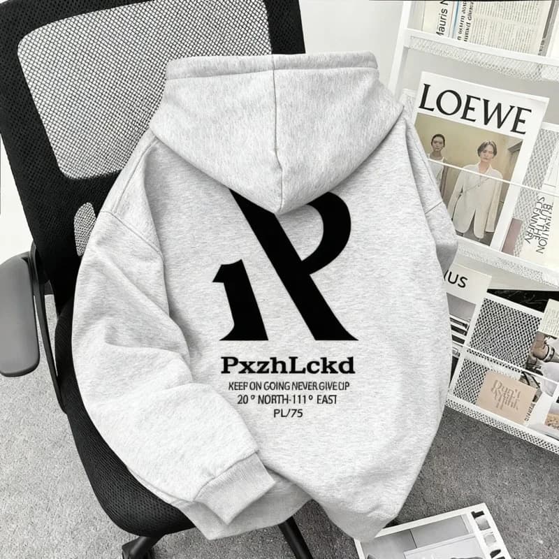 Felpa con Cappuccio da Uomo Stile High Street con Stampa Lettere RP, Pullover Pesante con Design Grafico sul Retro, Felpa Streetwear Trendy Casual