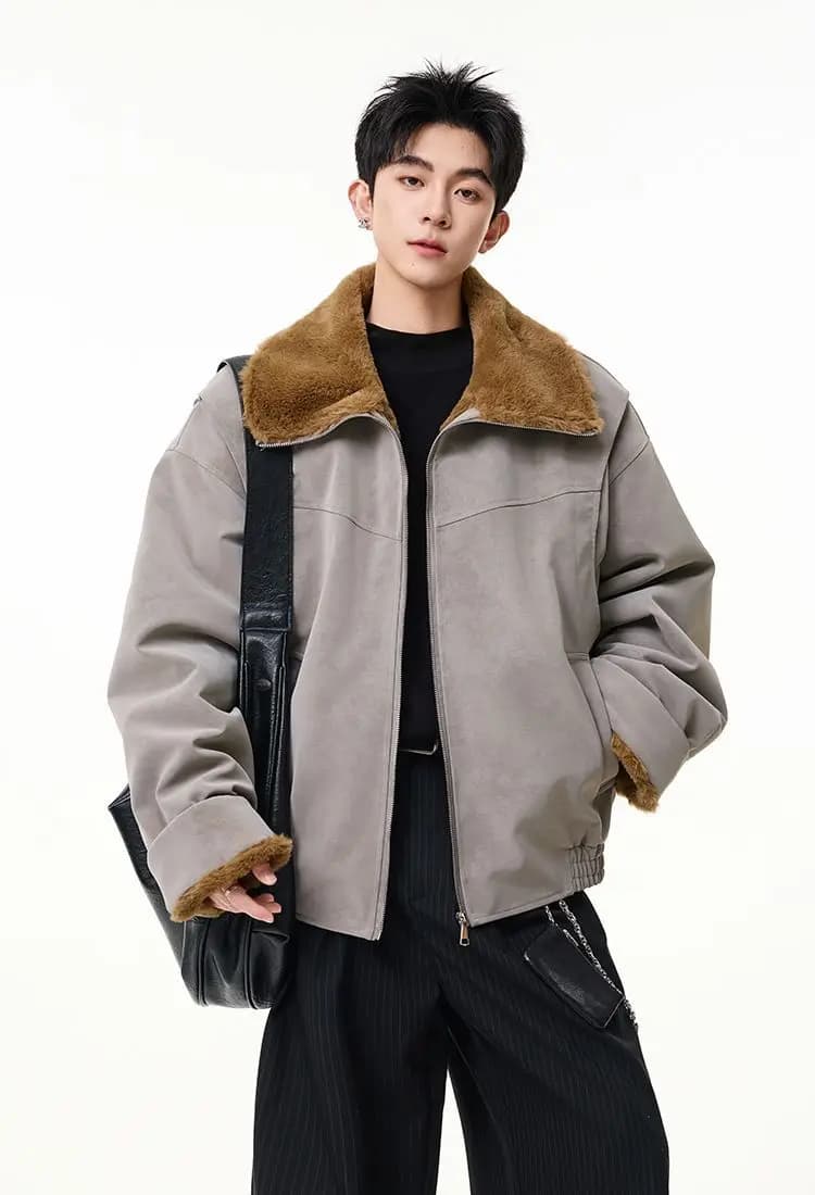 Giacca da uomo con collo in pelliccia, patchwork, in tessuto spazzolato, aderente, da caccia, stile forestale, nautico, impermeabile, versatile, streetwear vichingo, con ricamo, top.