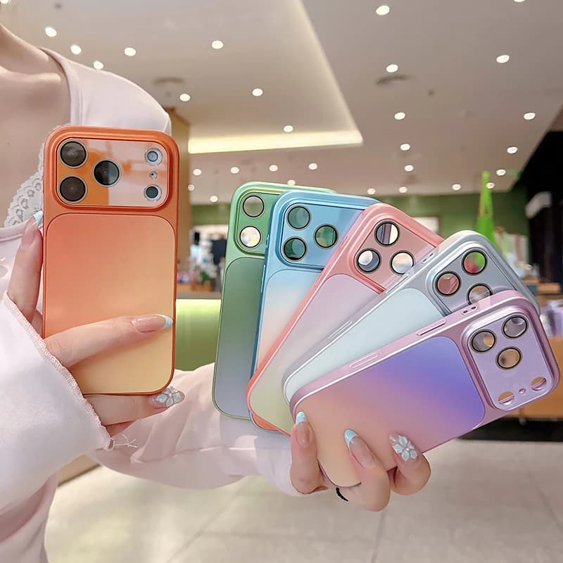 Gradient Color Phone Case For iPhone 17 16 15 14 13 Pro Max Crystal Lens Protector Frosted Matte Camera Protection Phone Cover