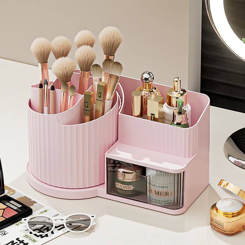 360 ° Scatola espositiva rotante per cosmetici, scatola portaoggetti per cosmetici, organizer multiuso per cosmetici, adatta per pennelli, smalti, rossetti e articoli artistici – Perfetta per la toeletta del bagno o per l'esposizione su scrivania