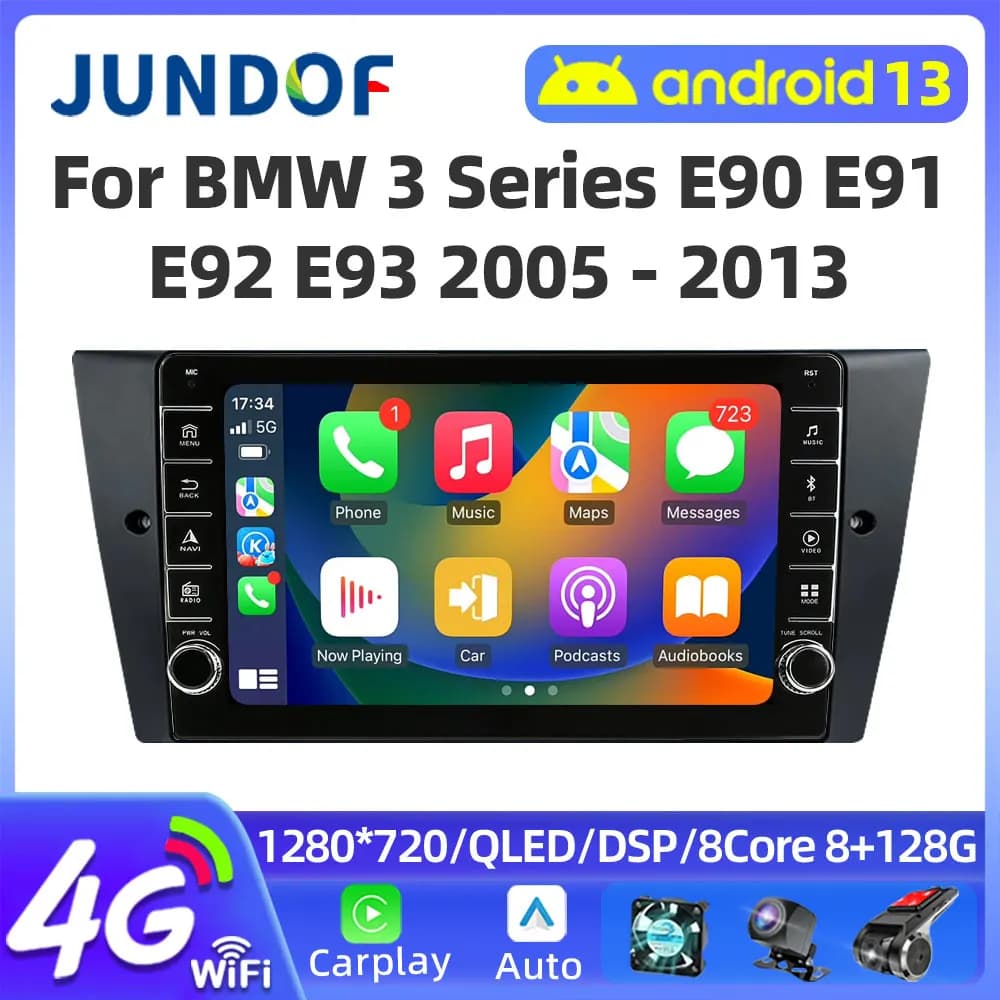 Android 13 Lettore radio multimediale per auto per BMW Serie 3 E90 E91 E92 E93 2005 - 2013 Carplay Unità principale Ricevitore stereo WIFI DSP