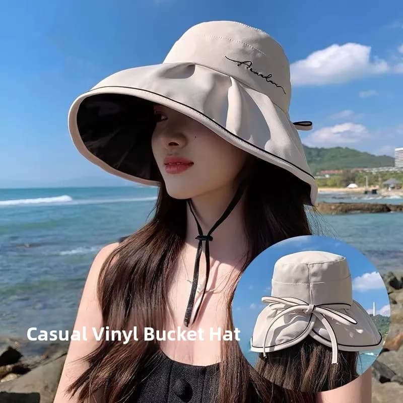 New Summer Beach Hat with Large Tesa, Anti-UV Solar Protection, Viso Cover, Black