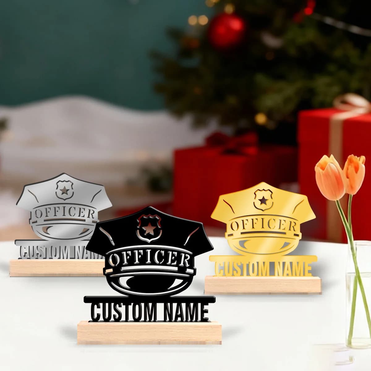 1pc Metal Art Desktop Decoration Customizable Name Equipped with A Wooden Base Festival Ornaments and Decorations