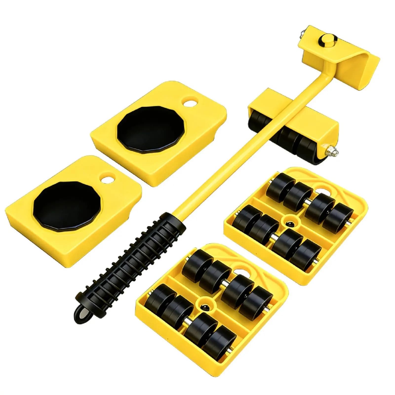 Set di 5 Pezzi per Sollevare e Spostare Mobili con Rotazione a 360° ° Sollevatore per Mobili Girevole con Ruote, Kit Carrello Manuale per Spostare Oggetti Pesanti