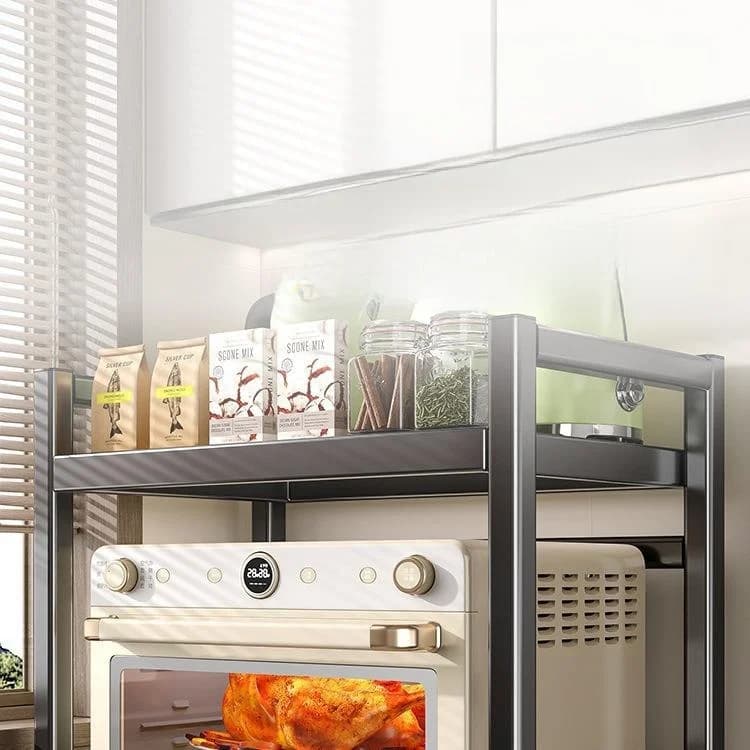 Forno a Microonde Multifunzione da Cucina per Uso Domestico con Cestello Estraibile, Fornello per Riso, Forno, Friggitrice ad Aria, Scaffale Contenitore in Metallo, Ripiano Organizzatore