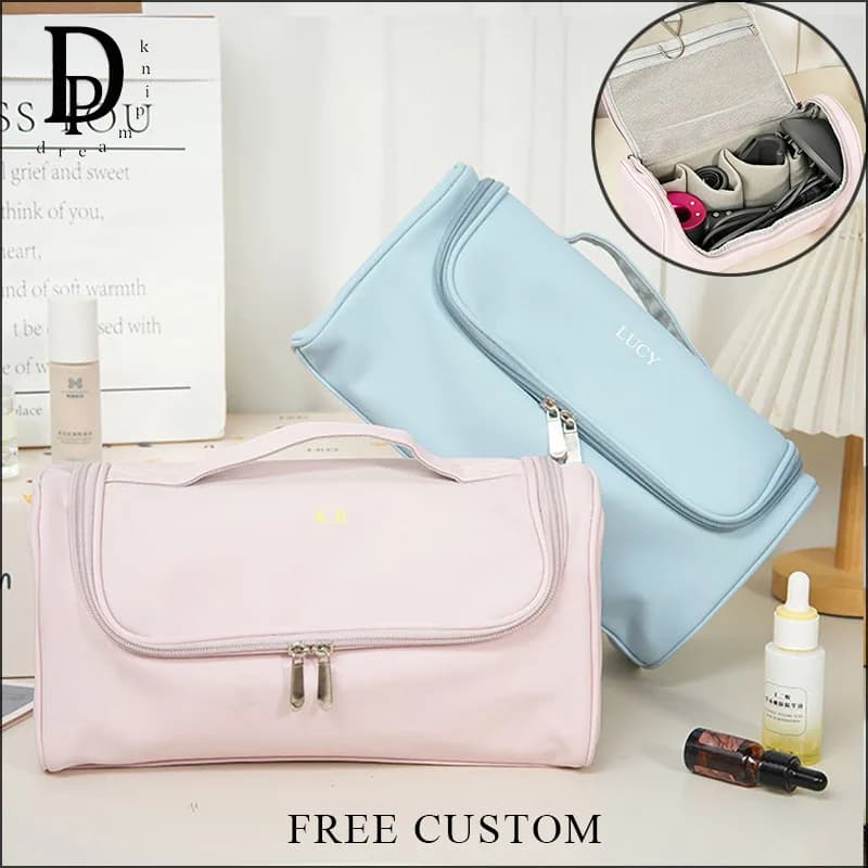 Custom Letters Large Capacity Hair Dryer Bag PU Leather Zipper Travel Portable Cosmetic Bag Woman Curling Iron Bag Make Up Bag