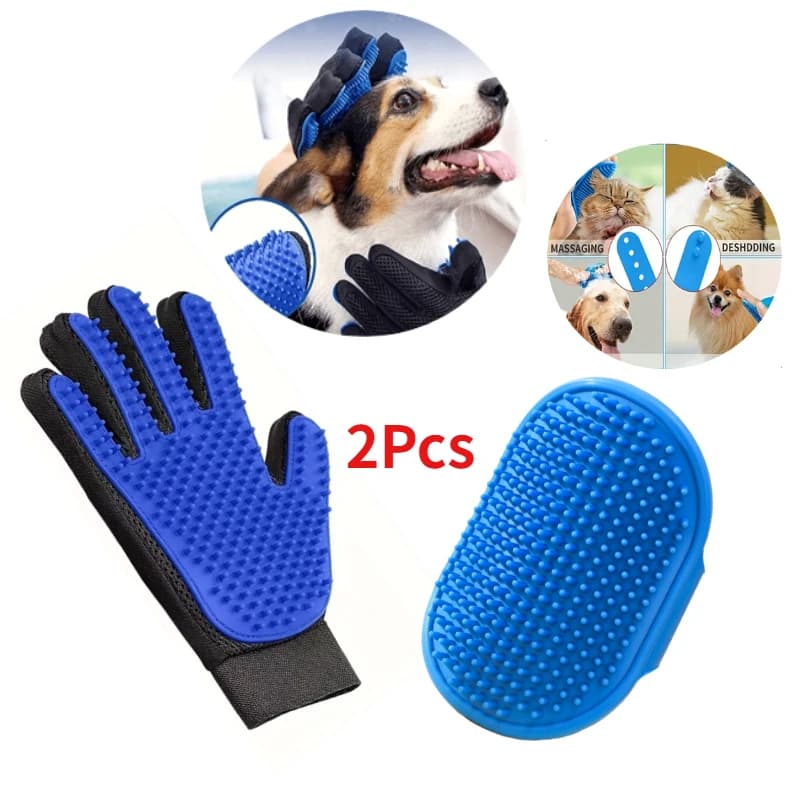 2 pezzi kit per toelettatura animali domestici per cani gatto pelliccia di coniglio spazzola per toelettatura guanto per pulizia da bagno De-Shedding peli di animali domestici e spazzola per doccia
