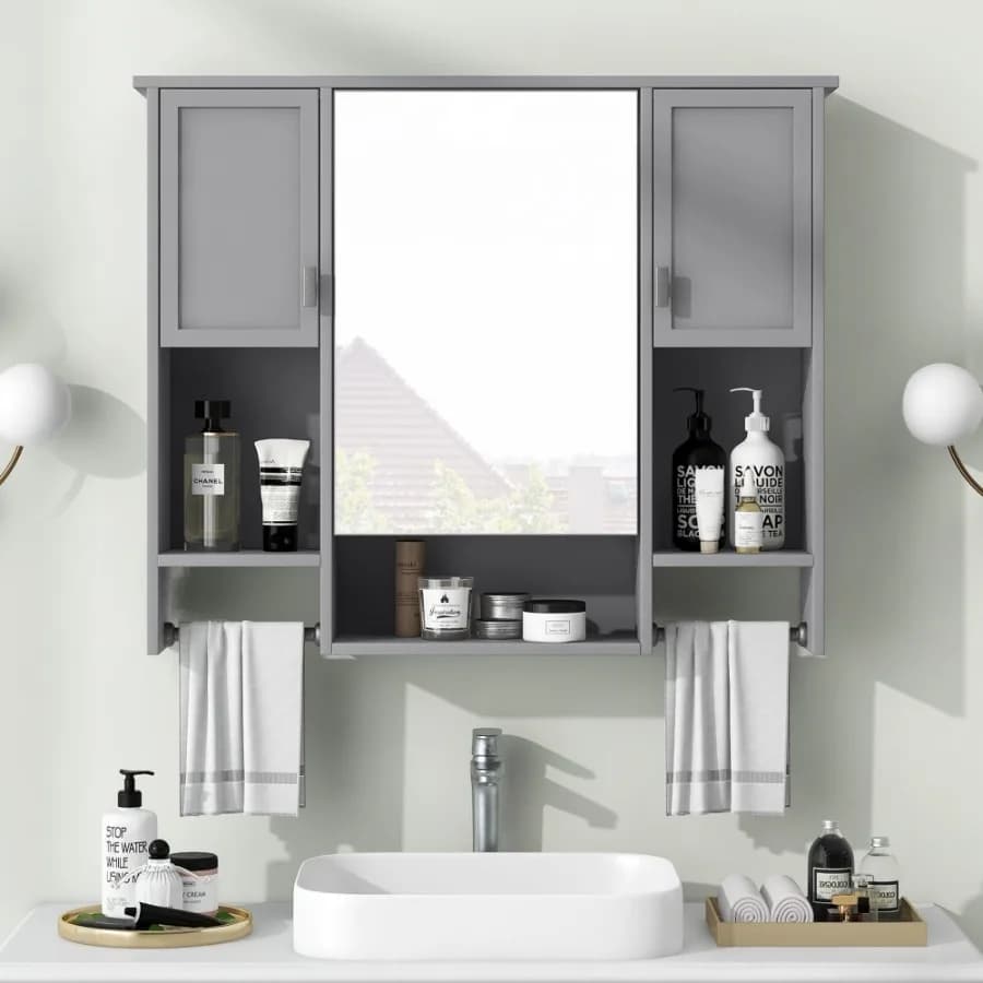 Mobiletto da bagno moderno da parete 35'' x 28'' con specchio, armadietto porta medicinali e portasciugamani