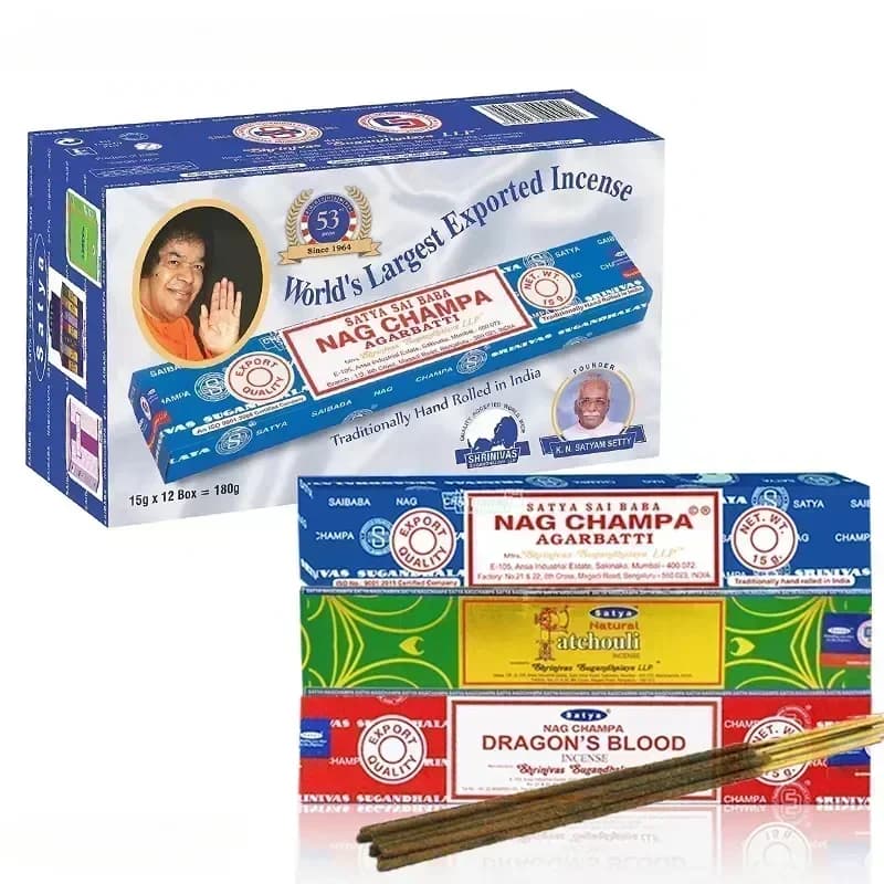 5 Confezioni di Bastoncini d'Incenso Indiani Fatti a Mano - Salvia Bianca Naturale e Legno di Sandalo Lavanda Champa Satya - Bastoncini Purificanti per Interni