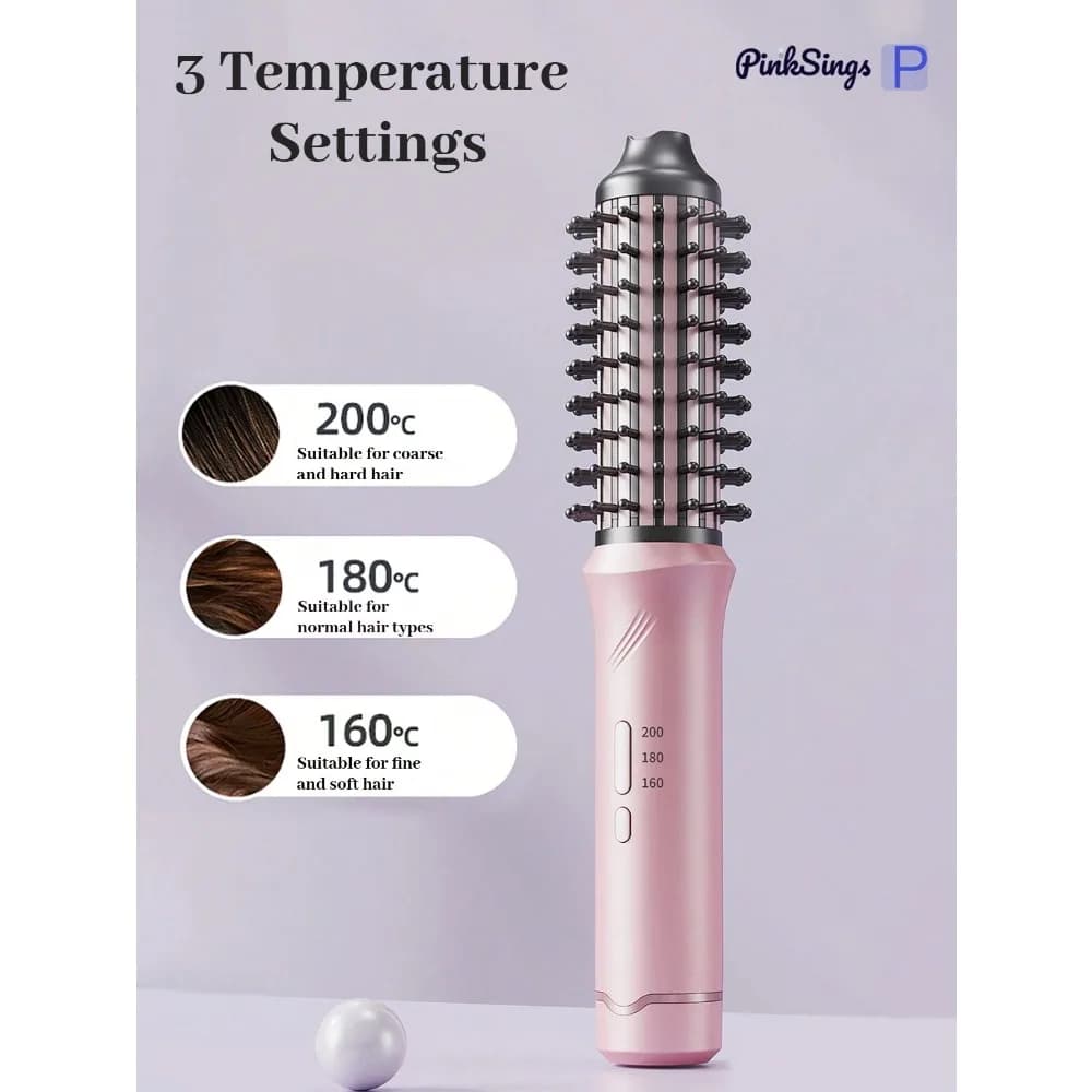 Cordless Curling Brush, USB Rechargeable 32mm Heated Curling Iron and Hair Straightener, Wireless Hair Curler with 3 Temperature Settings, Anti Tangle Curling Brush for Loose Waves, Big Curls and Straight Styles, Portable Travel Hair Styler