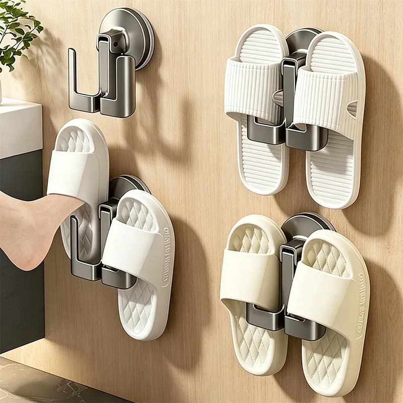 Drill-Free Suction Cup Bathroom Rack Wall Hook Multifunctional Bathroom Slipper Shelf Storage
