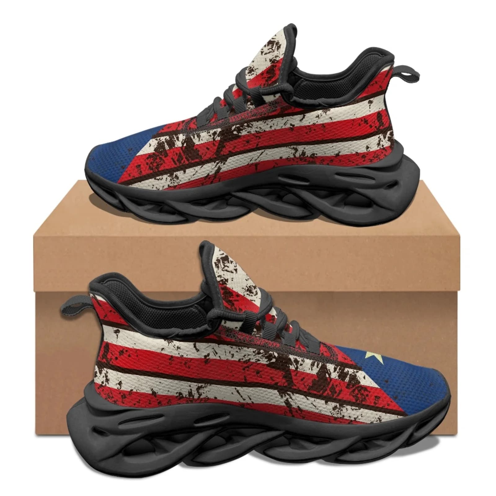 PENSTROLL Distressed Patriotic Lace-Up Athletic Fashion Shoes Athletic Shoes for Walking Comfortable Running Shoes