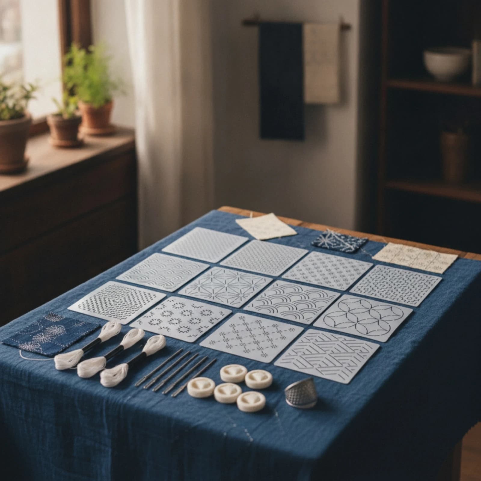 Sashiko Embroidery Template Kit Versatile Sashiko Starter Kit with Stencils Finger Cots with Thimble Japanese-Inspired