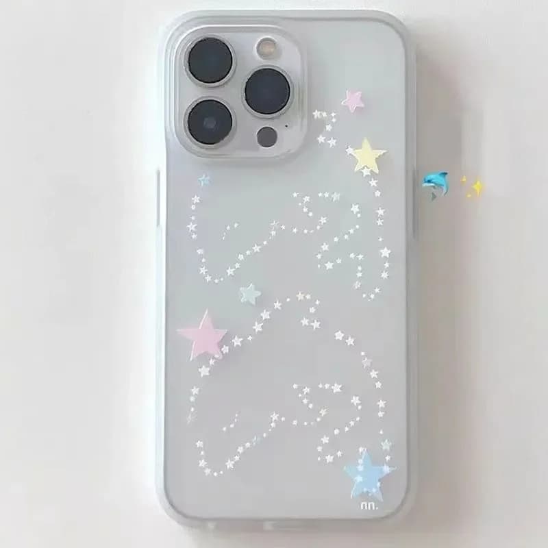 Japanese and Korean phone case Ins Star Dolphin Kawaii for iPhone 17 16 E 15 14 13 12 11 Pro XR x Max 7 8 Plus Mini Y2K Cover